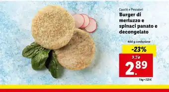 Lidl Burger di merluzzo e spinaci panato e decongelato offerta