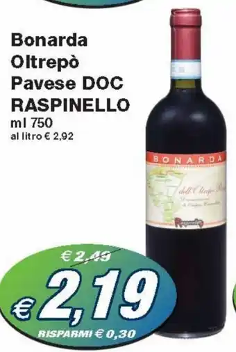 Prix Quality Raspinello Bonarda Oltrepò Pavese DOC 750 ml offerta