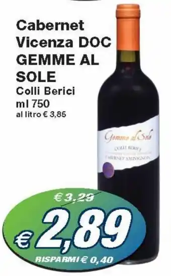 Prix Quality Gemme Al Sole Cabernet Vicenza DOC 750 ml offerta