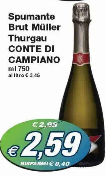 Prix Quality Conte di Campiano Spumante Brut Müller Thurgau 750 ml offerta