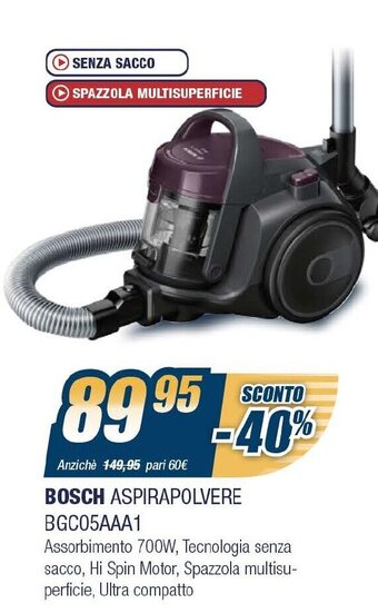 Sinergy Bosch Aspirapolvere BGC05AAA1 offerta