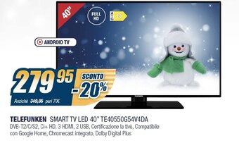 Sinergy Telefunken Smart TV LED 40" TE40550G54V4DA offerta