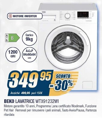 Sinergy Beko Lavatrice WTX91232WI offerta