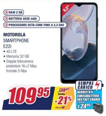 Trony Motorola Smartphone E22i offerta