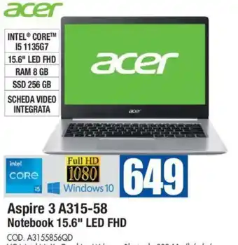 Wellcome acer Aspire 3 A315-58 Notebook 15.6" LED FHD offerta