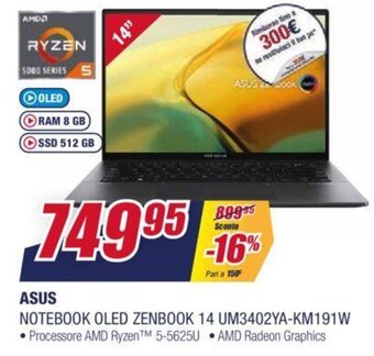 Trony Asus Notebook Oled Zenbook 14 UM3402YA-KM191W offerta