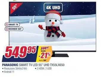 Trony Panasonic Smart TV LED 55" UHD TX55LX650 offerta