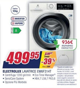 Trony Electrolux Lavatrice EW6F314T offerta