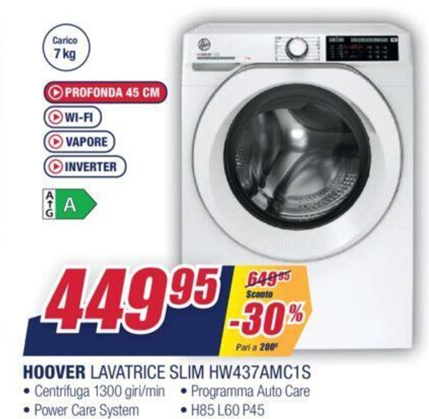 Hoover Lavatrice Slim HW437AMC1S offerta di Trony