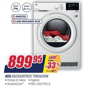 Trony AEG Asciugatrice TR8G83GW offerta