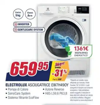 Trony Electrolux Asciugatrice EW7H490Y offerta