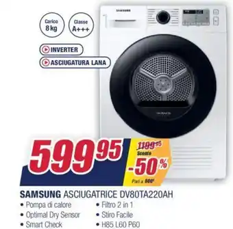 Trony Samsung Asciugatrice DV80TA220AH offerta