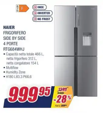 Trony Haier Frigorifero Side by Side 4 Porte RTG684WHJ offerta