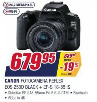 Trony Canon Fotocamera Reflex EOS 250D Black + EF-S 18-55 IS offerta