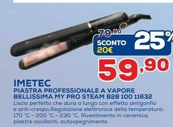 Euronics Imetec B22 100 Piastra Per Capelli Vapore Beige, Nero offerta