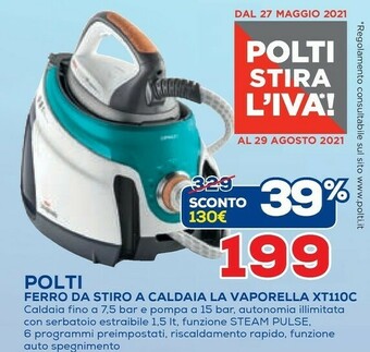 Euronics Polti La Vaporella XT100C 2400 W 1,5 L Alluminio Grigio, Turchese, Bianco offerta