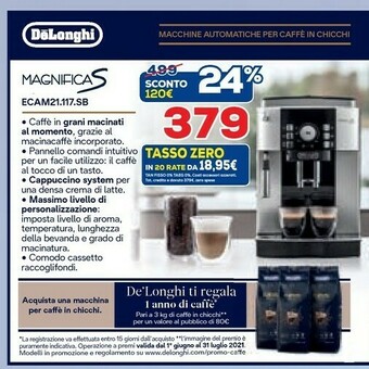 Euronics De Longhi DeLonghi Magnifica S ECAM 21.117.B Macchina Da Caffè Combi 1,8 L Semi-automatica offerta