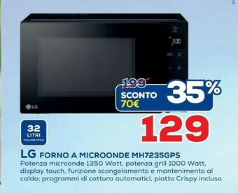 Euronics LG MH7235GPS Forno A Microonde Superficie Piana Microonde Combinato 32 L 1350 W Nero offerta