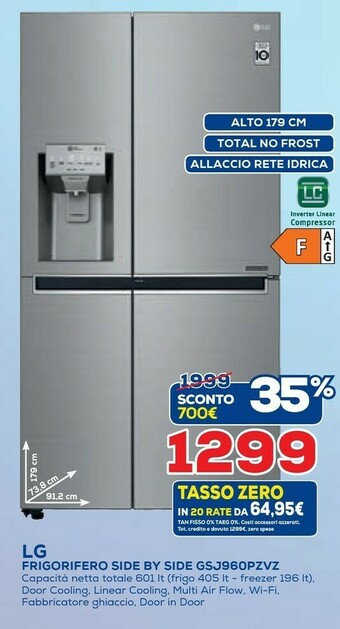Euronics LG GSJ960PZVZ Frigorifero Side-by-side Libera Installazione 601 L F Acciaio Inossidabile offerta