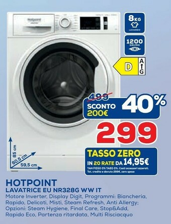 Euronics Hotpoint EU NR328G WW IT N Lavatrice Libera Installazione Caricamento Frontale 8 Kg 1200 Giri/min D Bianco offerta