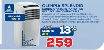 Euronics Olimpia splendid Olimpia Splendid DOLCECLIMA compact 9 P 62 dB 1100 W Bianco offerta