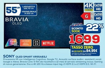 Euronics Cam Sony XR-55A83J 139,7 Cm (55") 4K Ultra HD Smart TV Wi-Fi Nero offerta