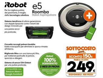 Expert iRobot Roomba E5 Aspirapolvere Robot Senza Sacchetto Nero, Grigio 0,6 L offerta