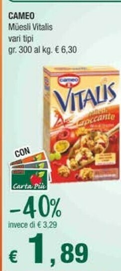 Crai Cameo Vitalis Muesli Croccante Mix Di Frutta 300 G(ml) offerta