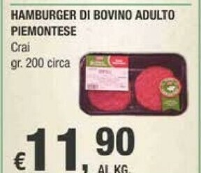 Crai Crai Hamburger Di Bovino Adulto Piemontese offerta