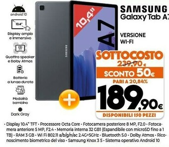 Expert Samsung Galaxy Tab A7 32 GB 26,4 Cm (10.4") 3 GB Wi-Fi 5 (802.11ac) Grigio offerta