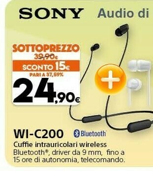 Expert Sony WI-C200 Cuffia Auricolare, Passanuca Bluetooth Nero offerta