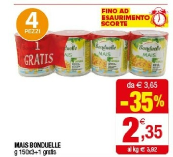 Iperal Bonduelle Mais Cotto Al Vapore offerta