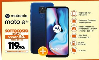 Expert Motorola Moto E7 Plus 16,5 Cm (6.5") 4 GB 64 GB Doppia SIM 4G Micro-USB Blu Android 10.0 5000 MAh offerta