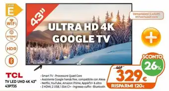 TCL TV LED UHD 4K 43" 43P735