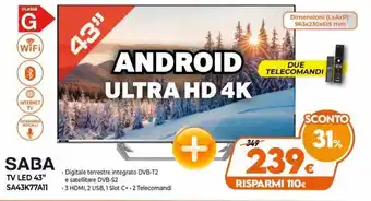 Saba TV LED 43" SA43K77A11