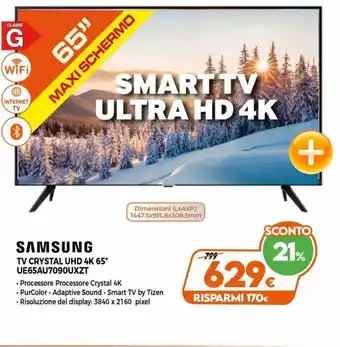 Gaer Samsung TV Crystal UHD 4K 65" UE6AU7090UXZT offerta