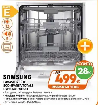 Gaer Samsung Lavastoviglie Scomparsa Totale DW60M6070IBET offerta