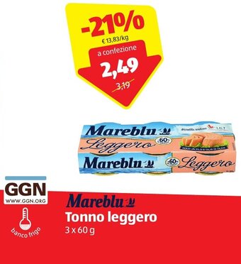 ALDI Mareblu Tonno leggero 3 x 60 g offerta
