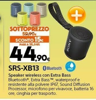 Expert Sony SRS-XB13 Altoparlante Portatile Mono Nero 5 W offerta