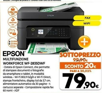Expert Epson WorkForce WF-2835DWF Ad Inchiostro A4 5760 X 1440 DPI 33 Ppm Wi-Fi offerta