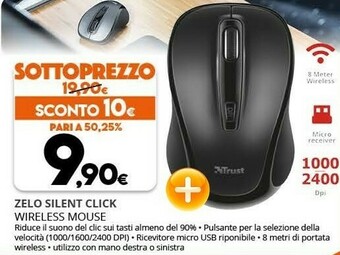 Expert Trust Zelo Mouse RF Wireless Ottico 2400 DPI Ambidestro offerta