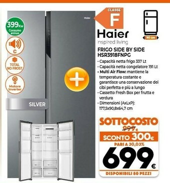Expert Haier SBS 90 Serie 3 HSR3918FNPG Frigorifero Side-by-side Libera Installazione 528 L F Argento offerta