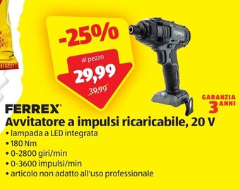 ALDI Ferrex Avvitatore a impulsi ricaricabile, 20 V offerta