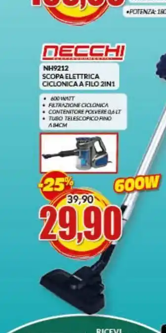 Risparmio Casa Scopa elettrica ciclonica a filo 2 in 1 decchi offerta
