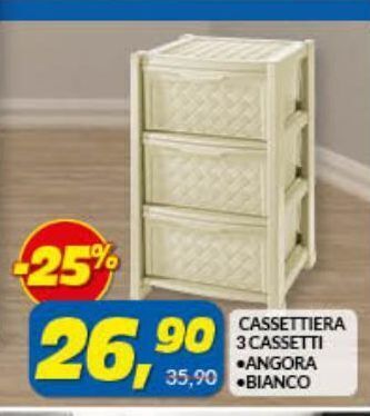 Risparmio Casa Cassettiera 3 cassetti angora bianco offerta