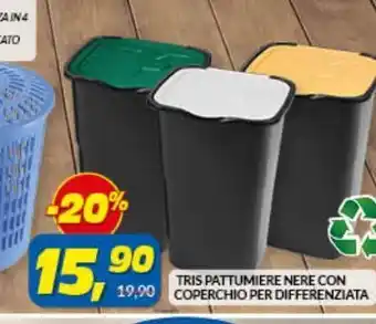 Risparmio Casa Tris pattumiera nera con coperchio per differenziata offerta
