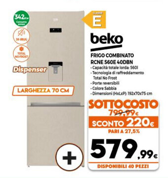 Parente Expert beko Frigo Combinato RCNE 560E 40DBN offerta