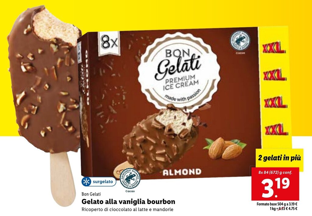 Bon Gelati Gelato alla vaniglia bourbon Ricoperto di cioccolato al