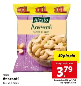 Lidl Alesto Anacardi Tostati e salati 250 g offerta