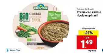 Lidl Vallericca Bio Organic Crema con cavolo riccio e spinaci 350 g offerta